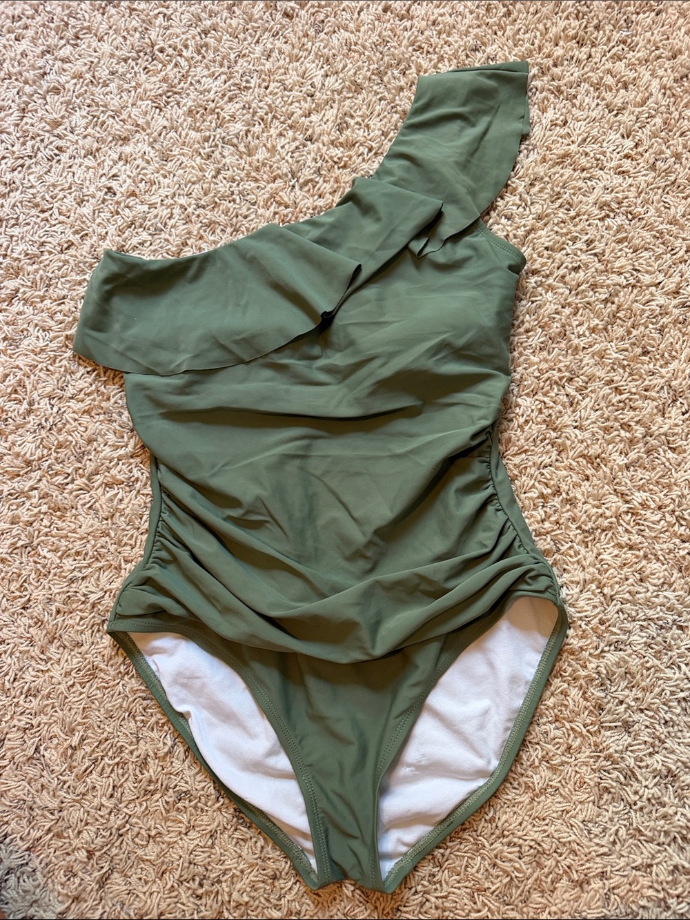 Olive Green One-Shoulder Ruffle One-Piece Swimsuit